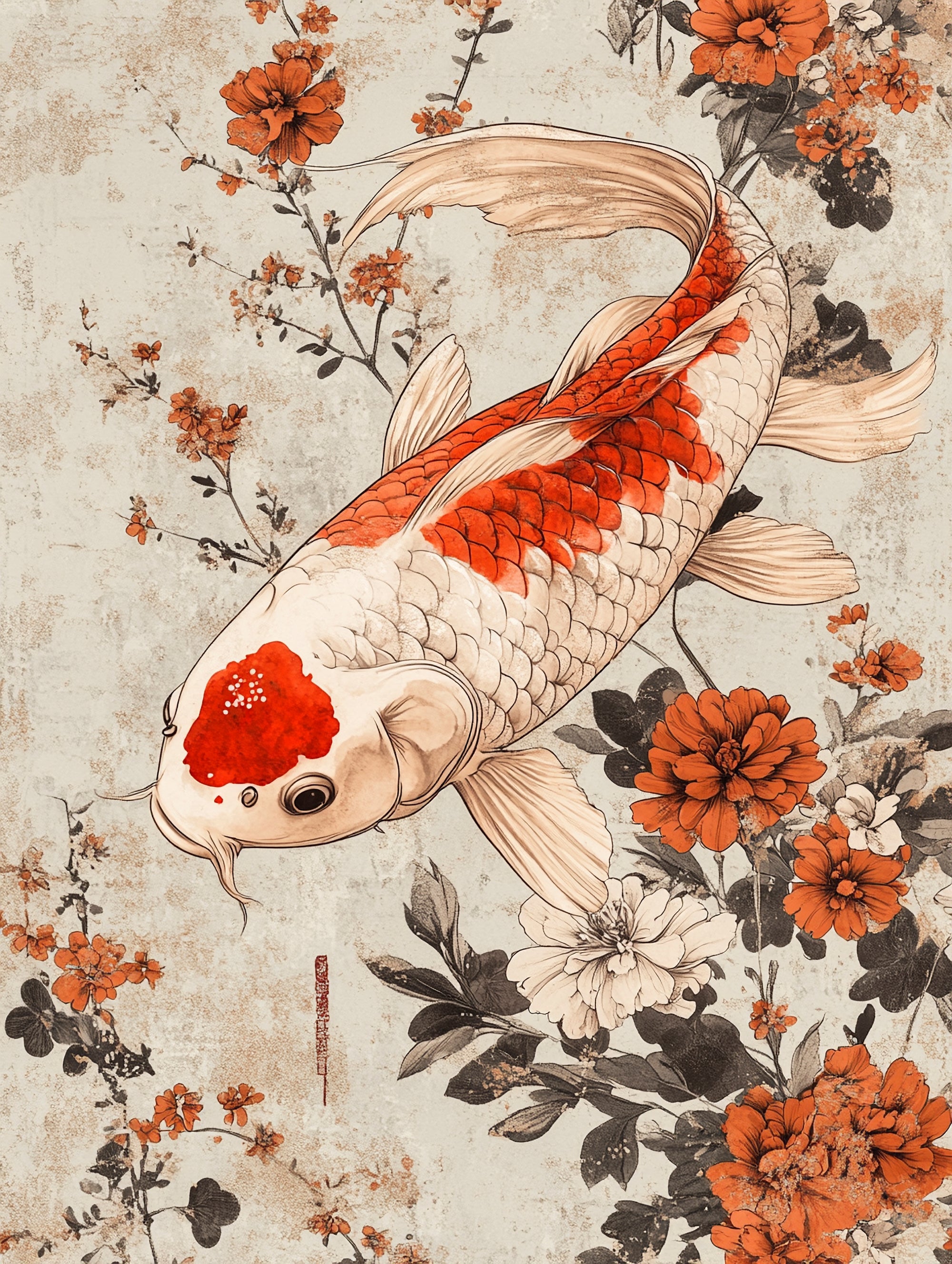 Pine Stretched  Framed 3 Panels - Japanese Koi