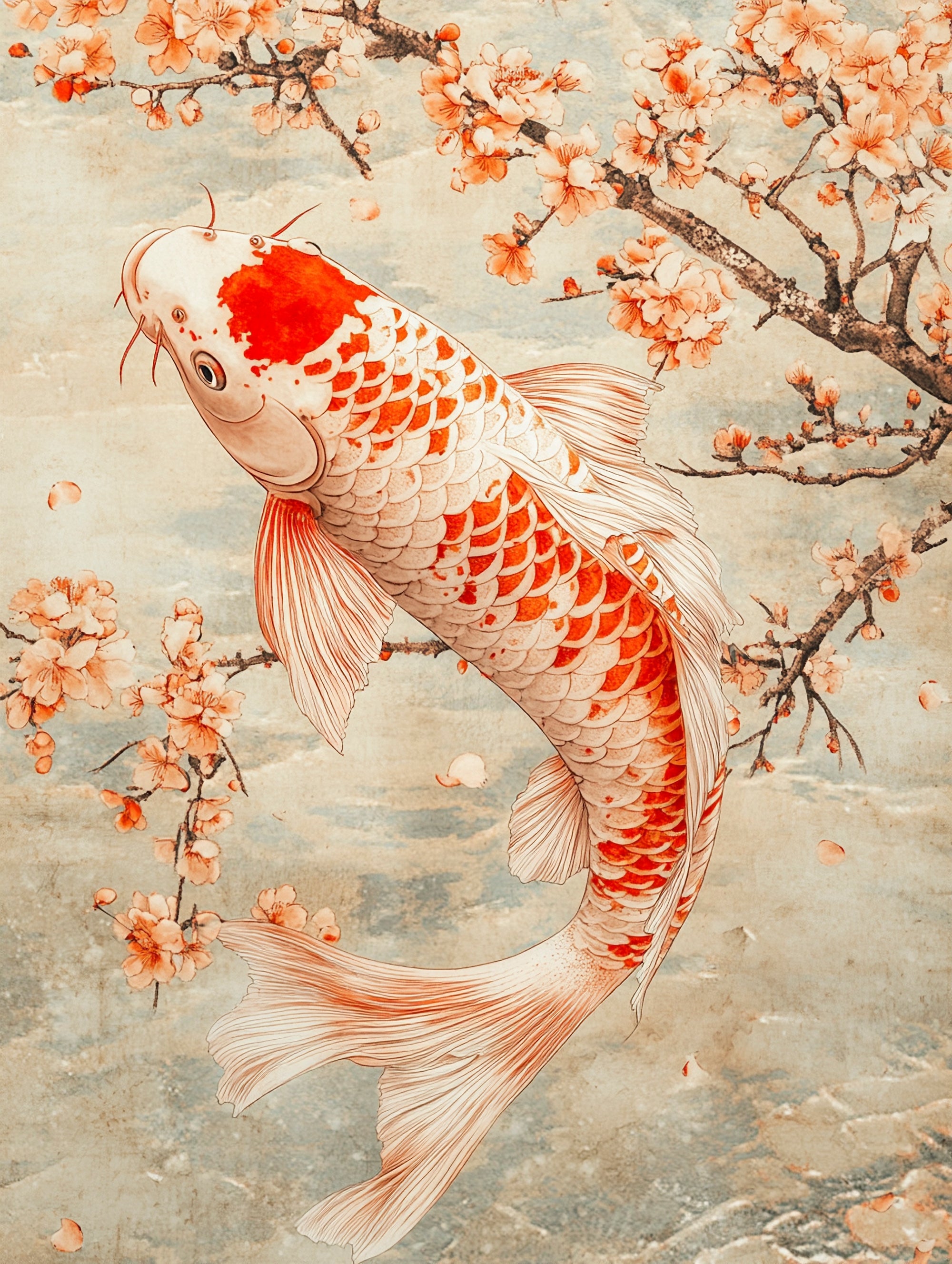 Pine Stretched  Framed 3 Panels - Japanese Koi