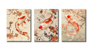Pine Stretched  Framed 3 Panels - Japanese Koi