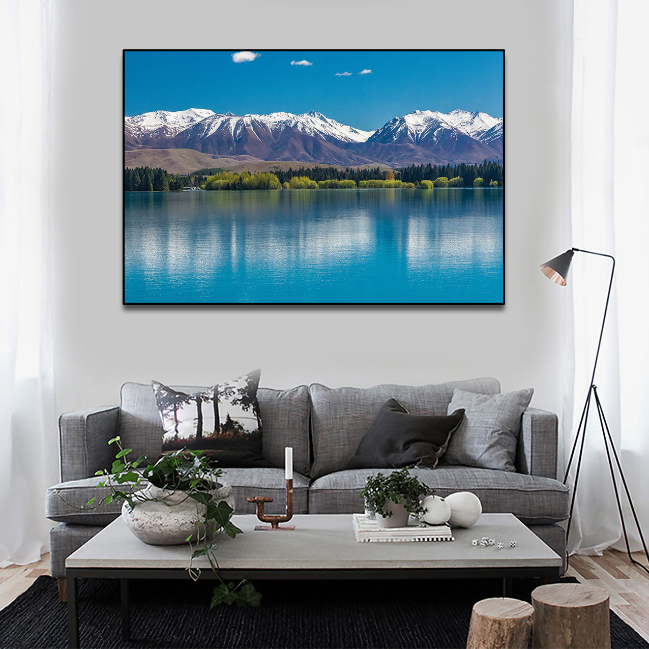 Pine Stretched  Framed 1 Panel - Lake Ruataniwha, New Zealand, South Island