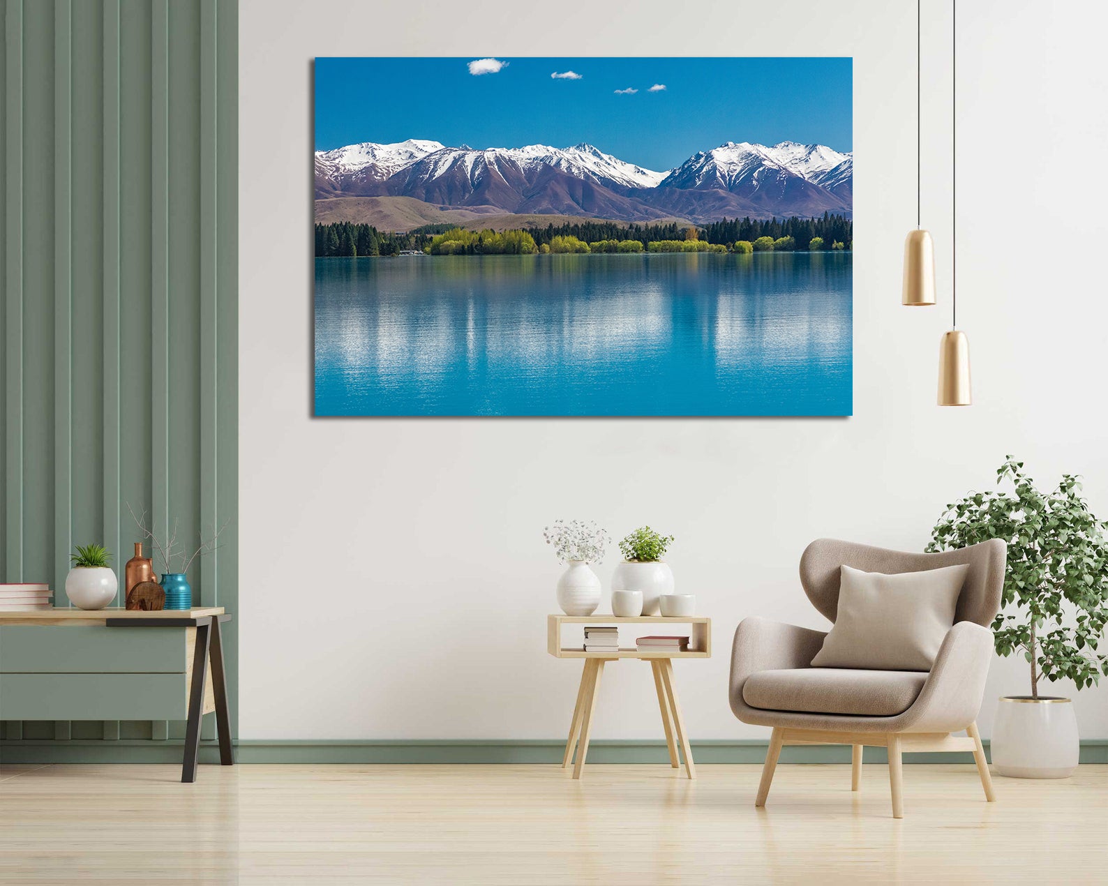 Pine Stretched  Framed 1 Panel - Lake Ruataniwha, New Zealand, South Island