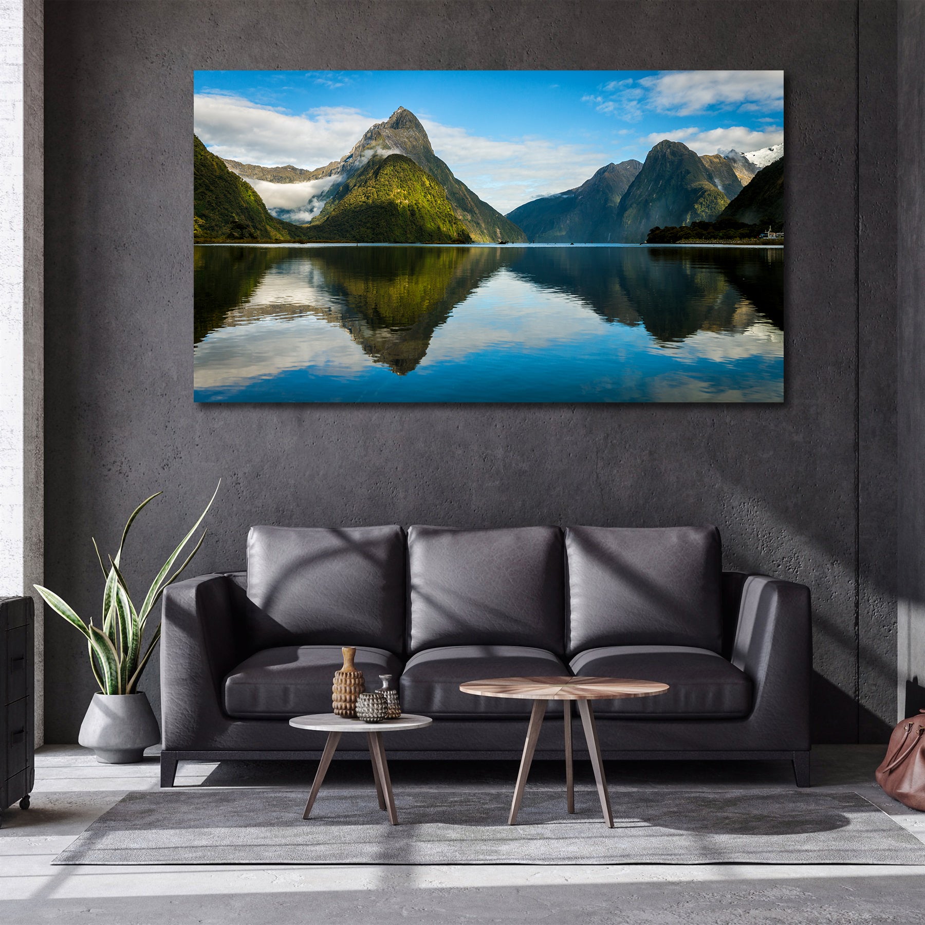 Pine Stretched  Framed 1 Panel - Milford Sound in New Zealand