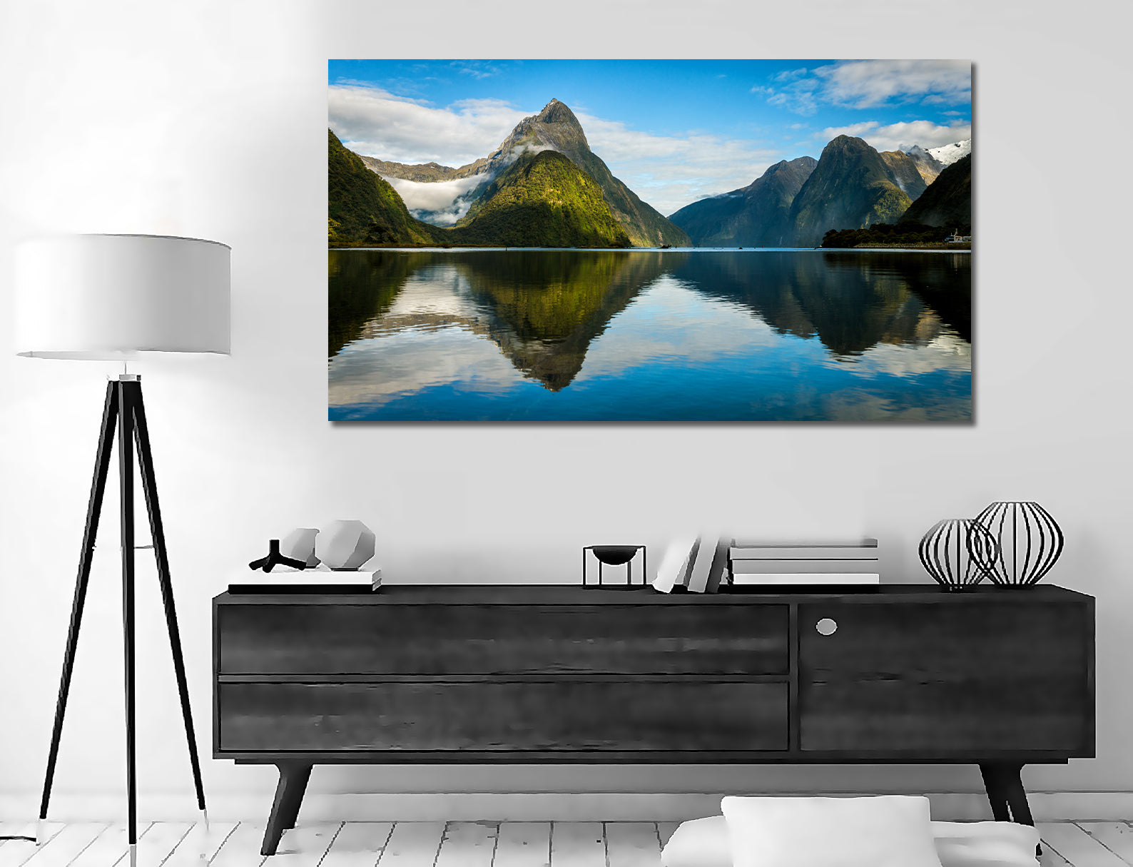Pine Stretched  Framed 1 Panel - Milford Sound in New Zealand