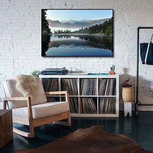 Pine Stretched  Framed 1 Panel - The reflection of Lake Matheson, Winter in New Zealand