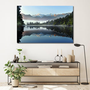 Pine Stretched  Framed 1 Panel - The reflection of Lake Matheson, Winter in New Zealand