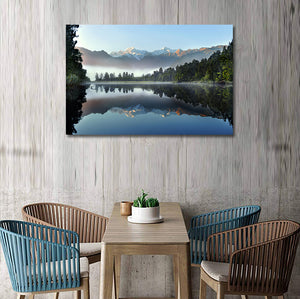 Pine Stretched  Framed 1 Panel - The reflection of Lake Matheson, Winter in New Zealand