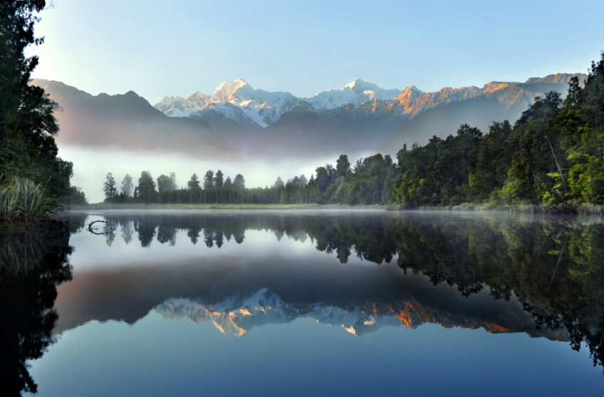 Pine Stretched  Framed 1 Panel - The reflection of Lake Matheson, Winter in New Zealand