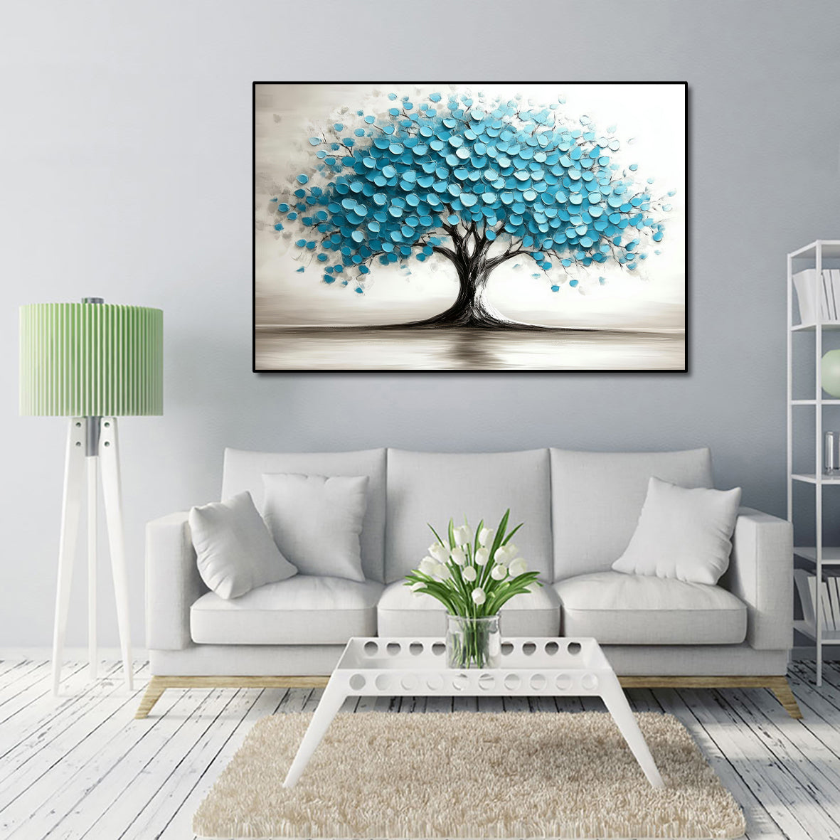 Pine Stretched  Framed 1 Panel - Blue Tree