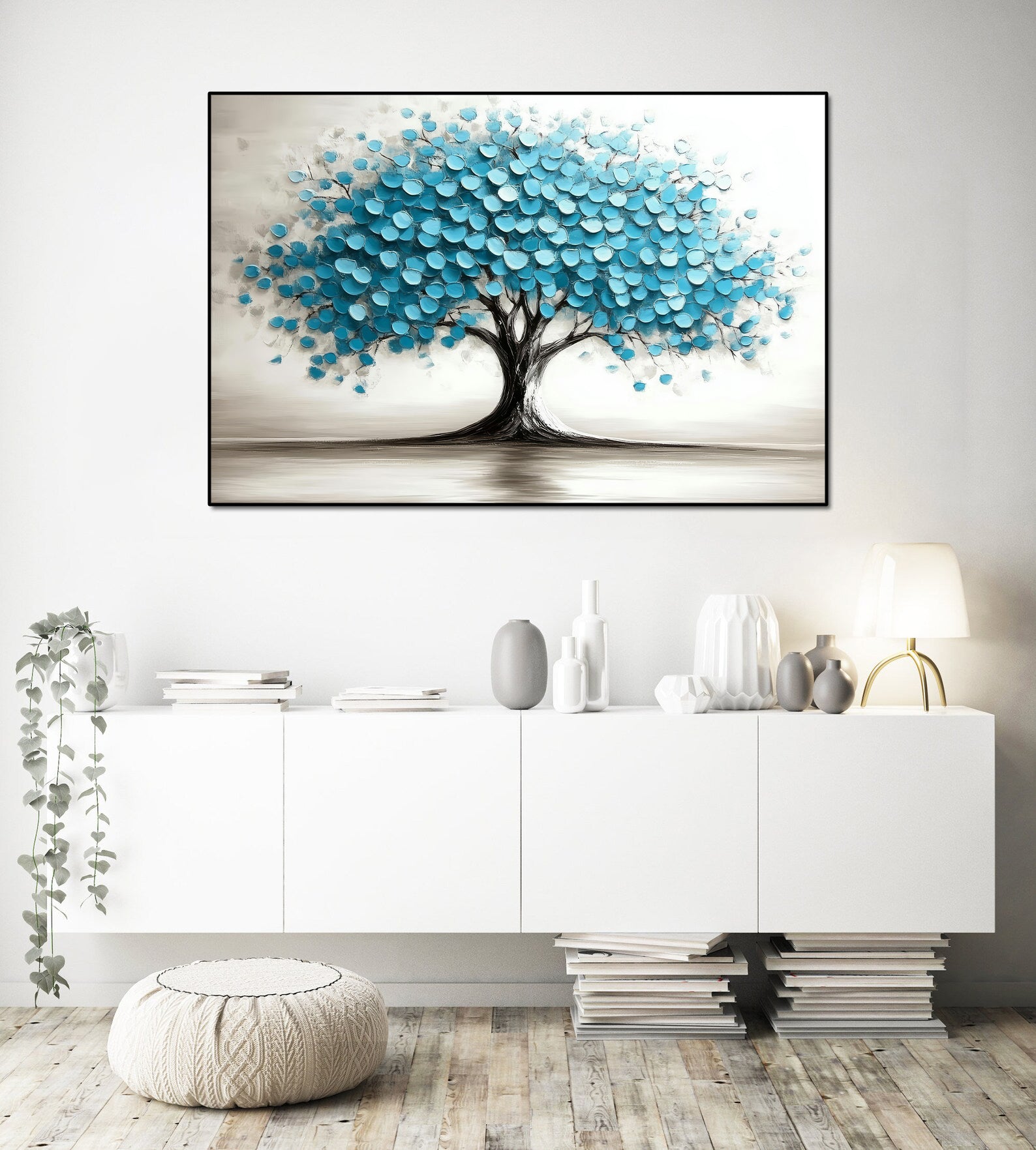 Pine Stretched  Framed 1 Panel - Blue Tree