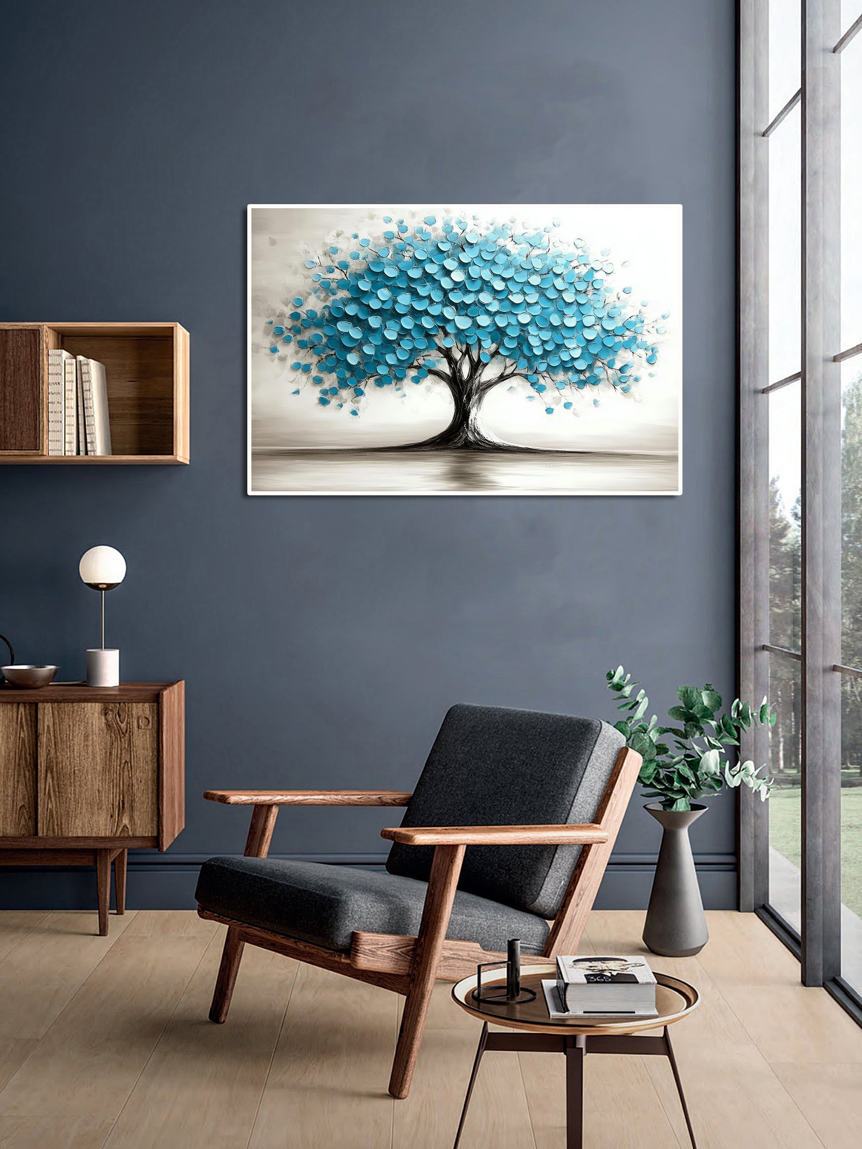 Pine Stretched  Framed 1 Panel - Blue Tree