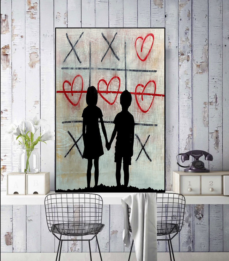 Banksy | Urban Graffiti Canvas Wall Art Print Poster | Home Decor | Stretched 1 Panel - Love Wins