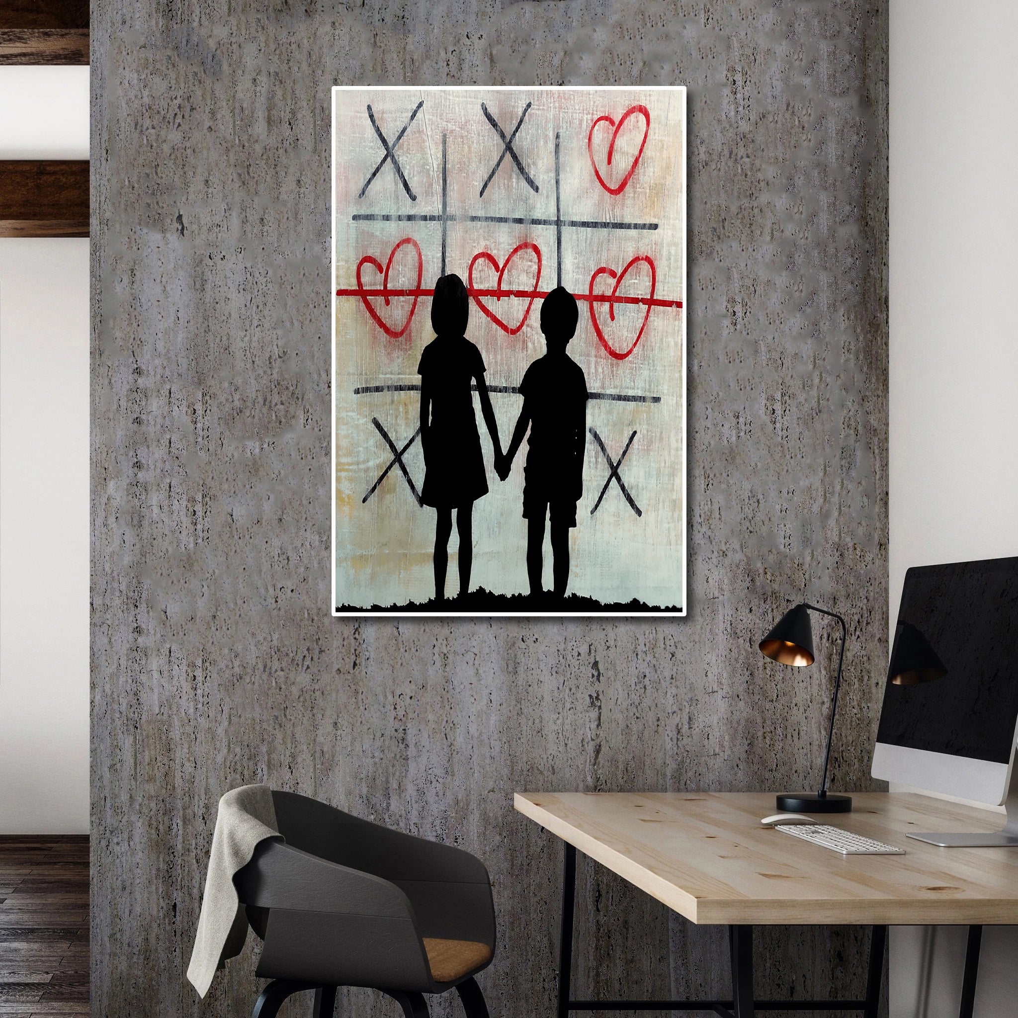 Banksy | Urban Graffiti Canvas Wall Art Print Poster | Home Decor | Stretched 1 Panel - Love Wins