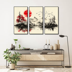 Pine Stretched Framed 3 Panels - Japanese Tradition Art