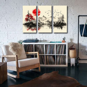 Pine Stretched Framed 3 Panels - Japanese Tradition Art