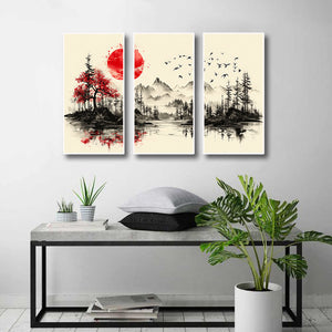 Pine Stretched Framed 3 Panels - Japanese Tradition Art