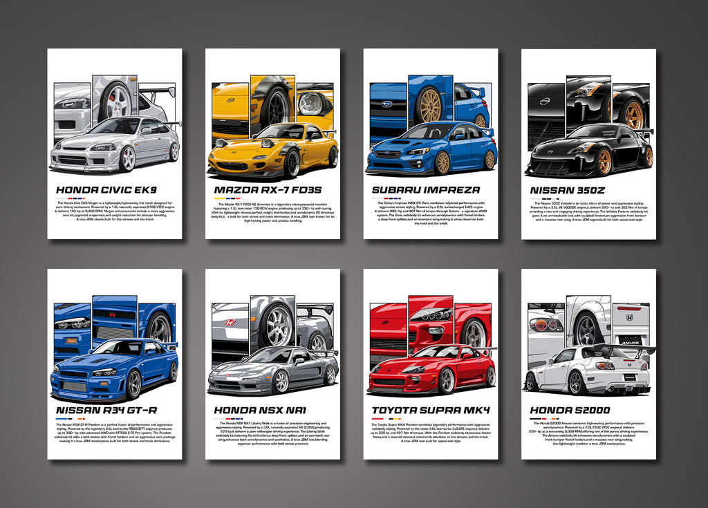 Pine Stretched  Framed 8 Panels - JDM Cars