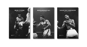 Pine Stretched  Framed 3 Panels  - Boxing Champions - Muhamed Ali, Sugar Ray Robinson, Mike Tyson