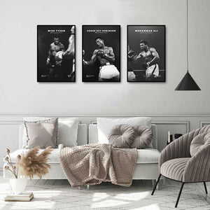 Pine Stretched  Framed 3 Panels  - Boxing Champions - Muhamed Ali, Sugar Ray Robinson, Mike Tyson
