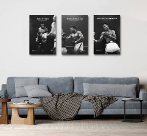 Pine Stretched  Framed 3 Panels  - Boxing Champions - Muhamed Ali, Sugar Ray Robinson, Mike Tyson