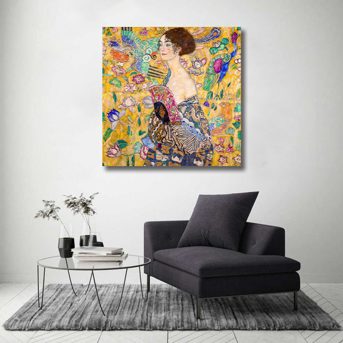 Pine Stretched  Framed 1 Panel - Lady with a Fan - Gustav Klimt