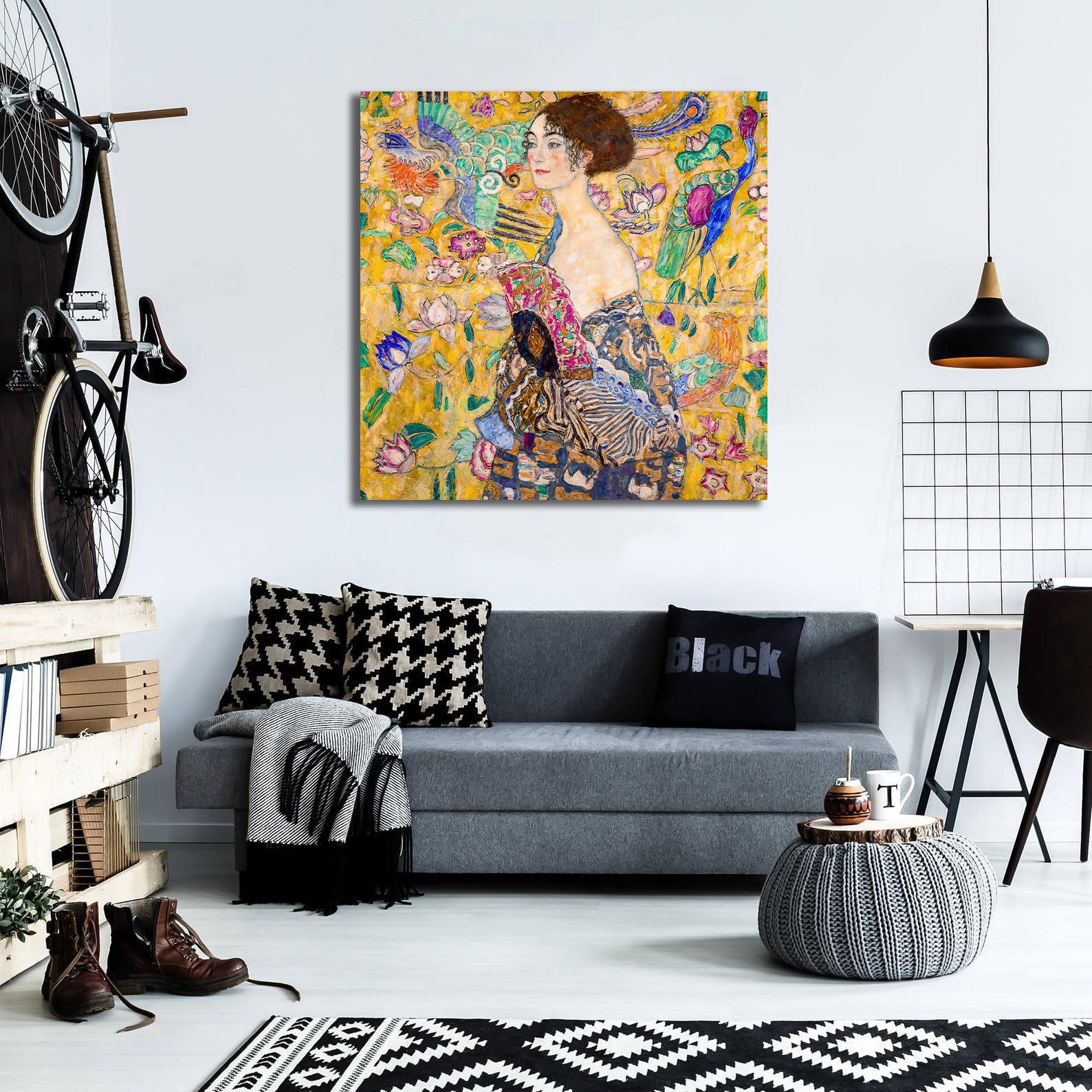 Pine Stretched  Framed 1 Panel - Lady with a Fan - Gustav Klimt