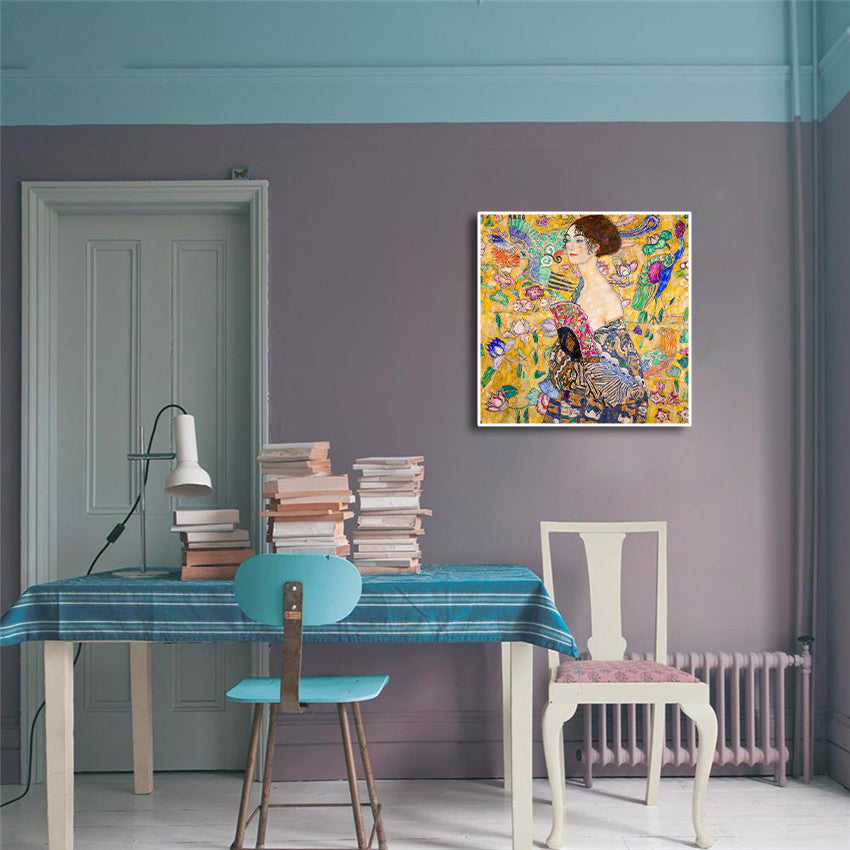 Pine Stretched  Framed 1 Panel - Lady with a Fan - Gustav Klimt
