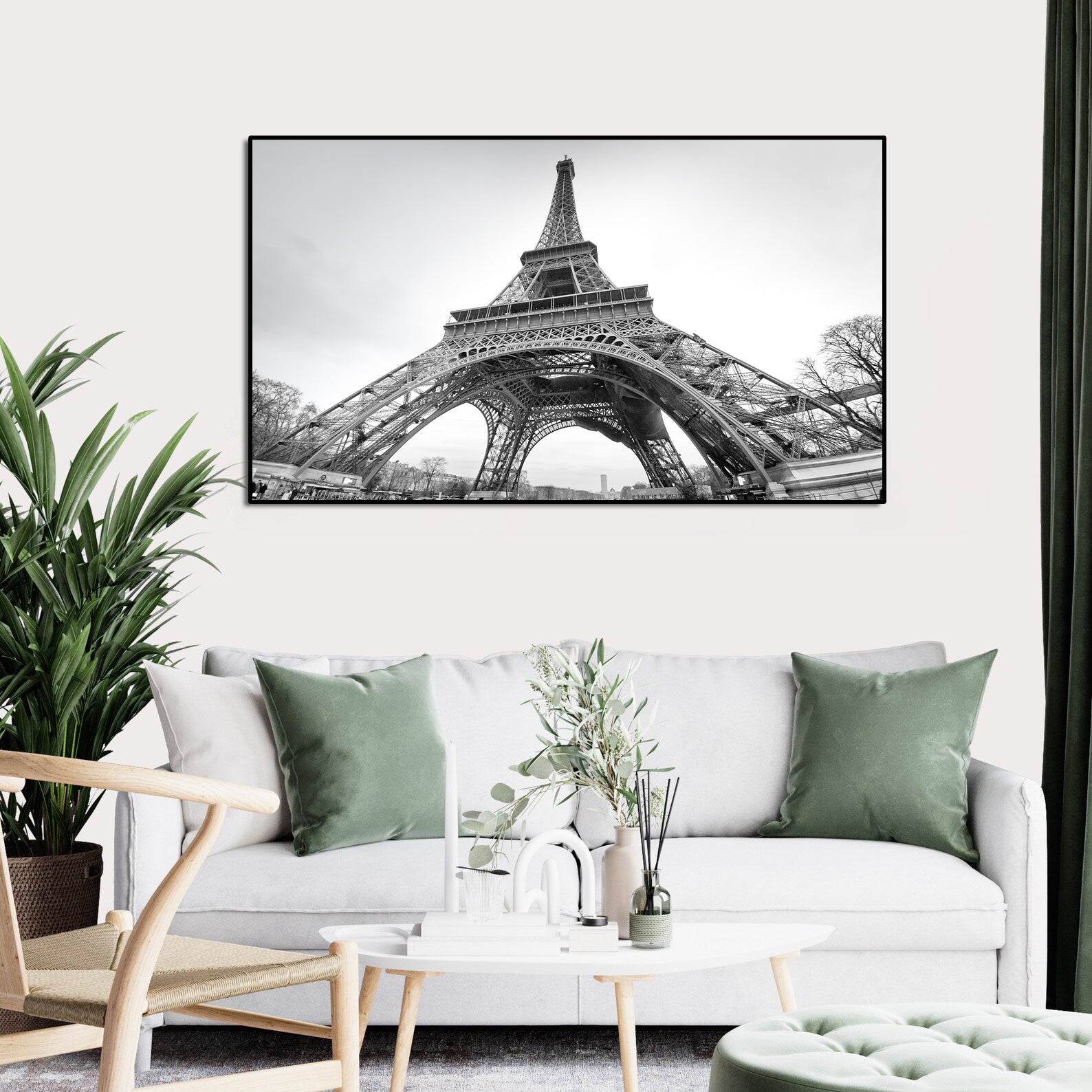 Pine Stretched  Framed 1 Panel - Eiffel Tower
