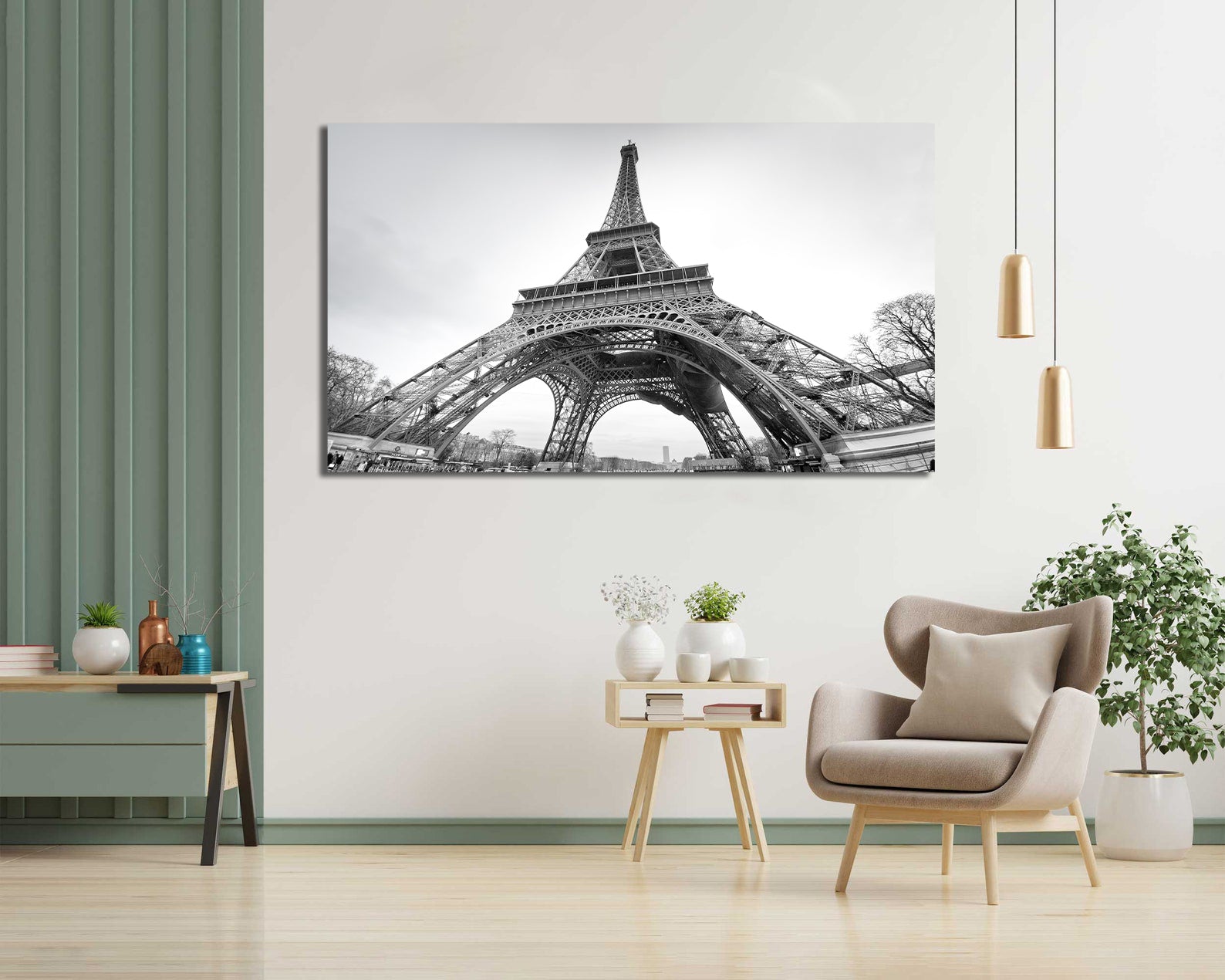 Pine Stretched  Framed 1 Panel - Eiffel Tower