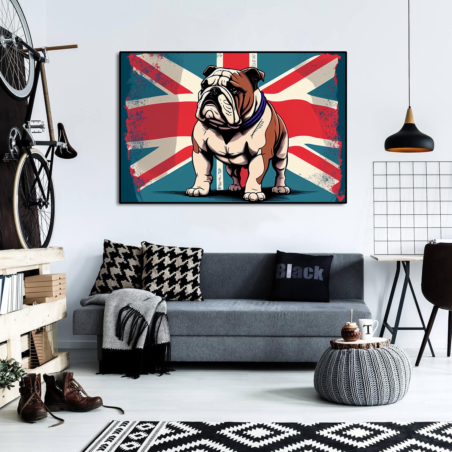 Pine Stretched  Framed 1 Panel - British Bulldog