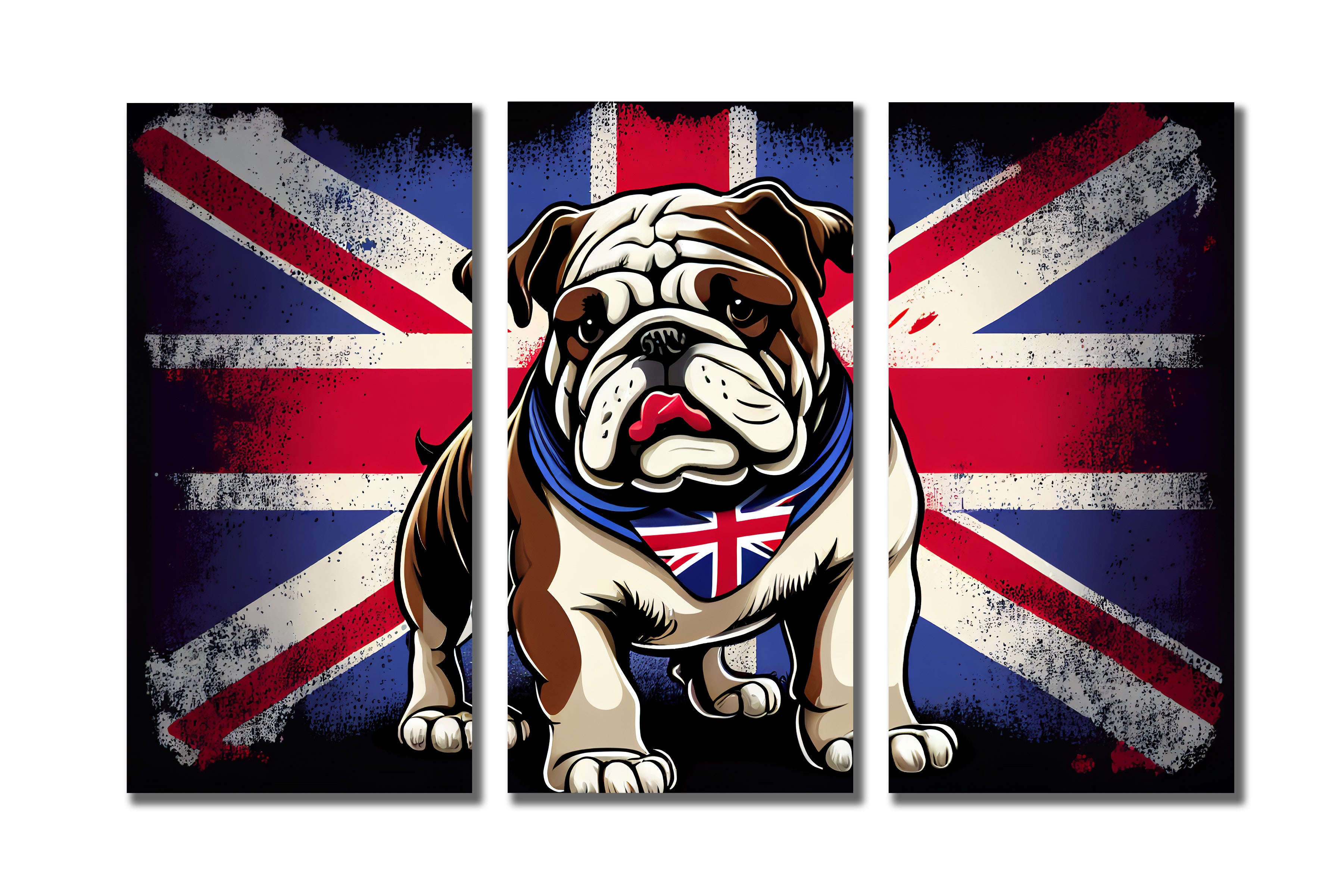 Modern Animal Canvas Wall Art Print Poster | Home Decor | Stretched 3 Panels - British Bulldog
