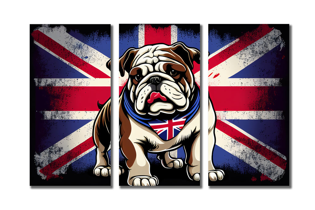 Modern Animal Canvas Wall Art Print Poster | Home Decor | Stretched 3 Panels - British Bulldog