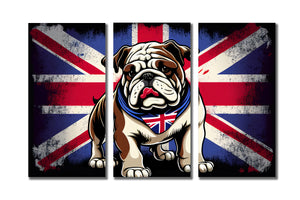 Modern Animal Canvas Wall Art Print Poster | Home Decor | Stretched 3 Panels - British Bulldog