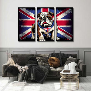 Modern Animal Canvas Wall Art Print Poster | Home Decor | Stretched 3 Panels - British Bulldog