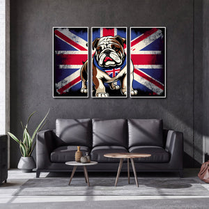 Modern Animal Canvas Wall Art Print Poster | Home Decor | Stretched 3 Panels - British Bulldog