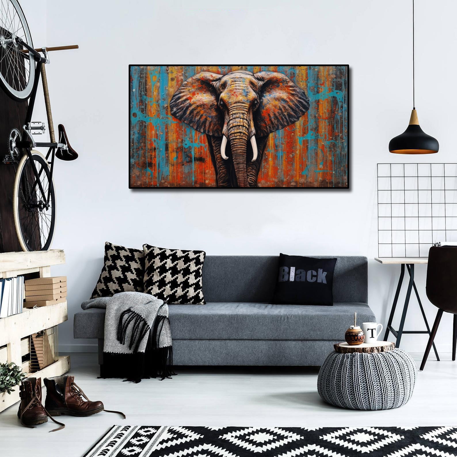 Modern Animal Canvas Wall Art Print Poster | Home Decor | Stretched 1 Panel - Elephant