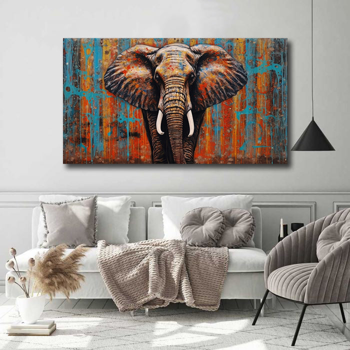 Modern Animal Canvas Wall Art Print Poster | Home Decor | Stretched 1 Panel - Elephant