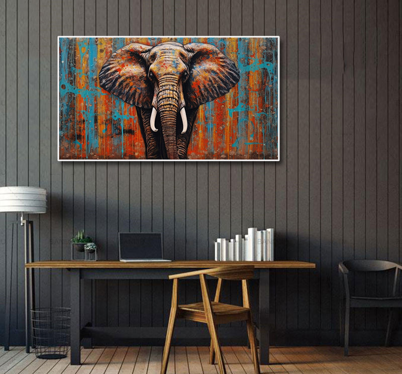 Modern Animal Canvas Wall Art Print Poster | Home Decor | Stretched 1 Panel - Elephant
