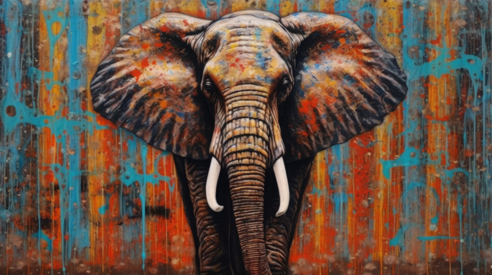 Modern Animal Canvas Wall Art Print Poster | Home Decor | Stretched 1 Panel - Elephant