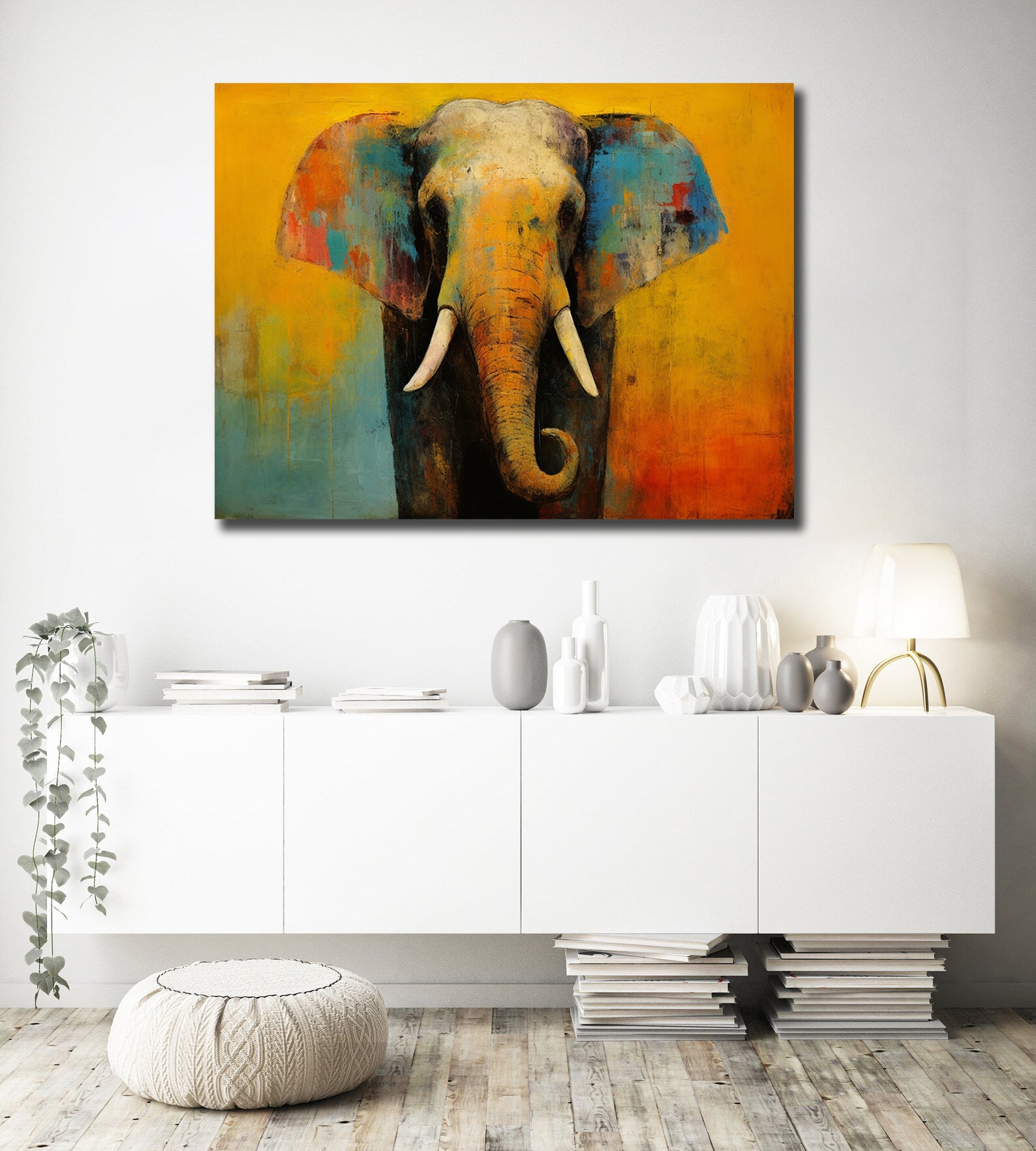 Pine Stretched  Framed 1 Panel - Elephant