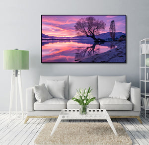 Modern Landscape Canvas Wall Art Print Poster | Home Decor | Stretched 1 Panel - Lake Wanaka at Sunset