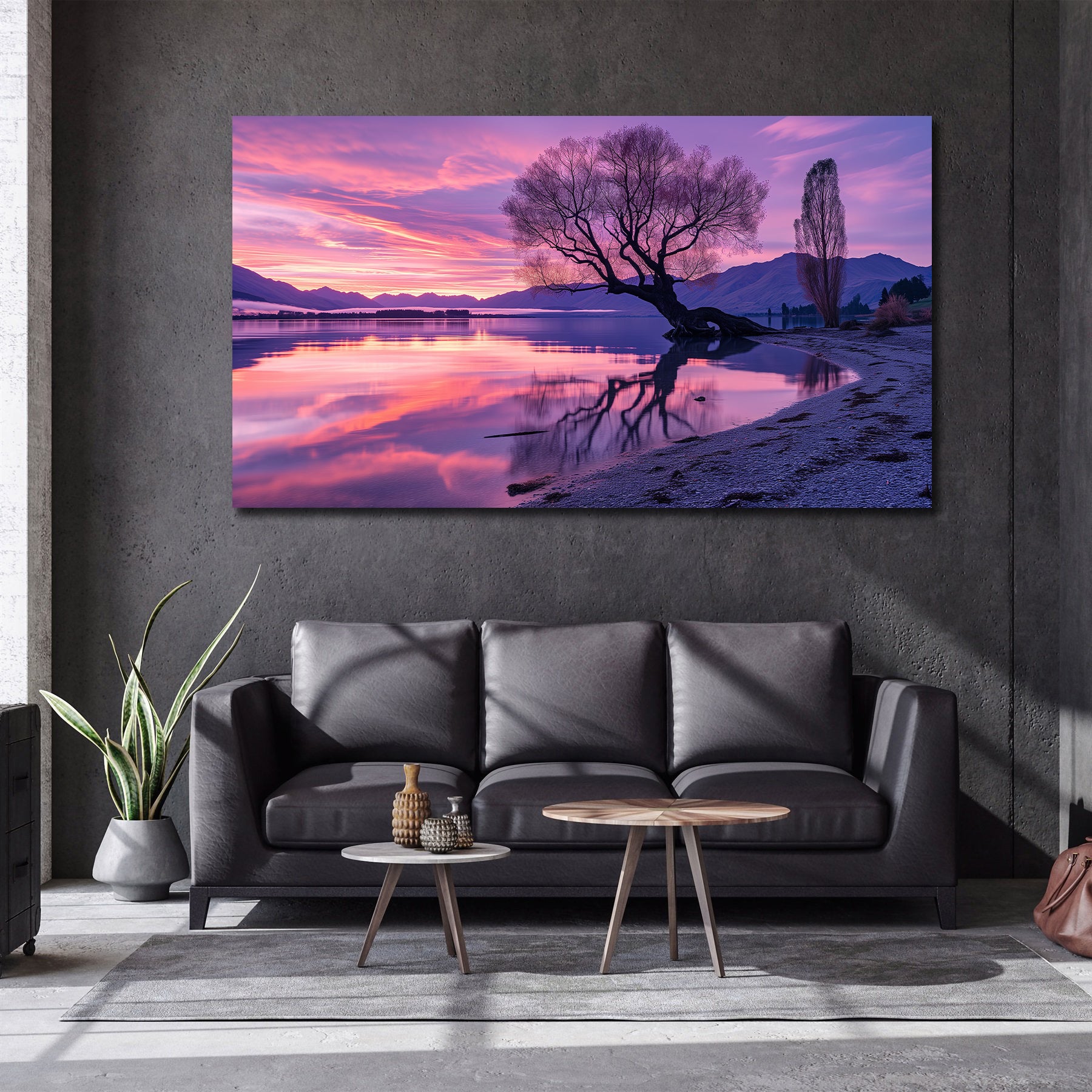 Modern Landscape Canvas Wall Art Print Poster | Home Decor | Stretched 1 Panel - Lake Wanaka at Sunset