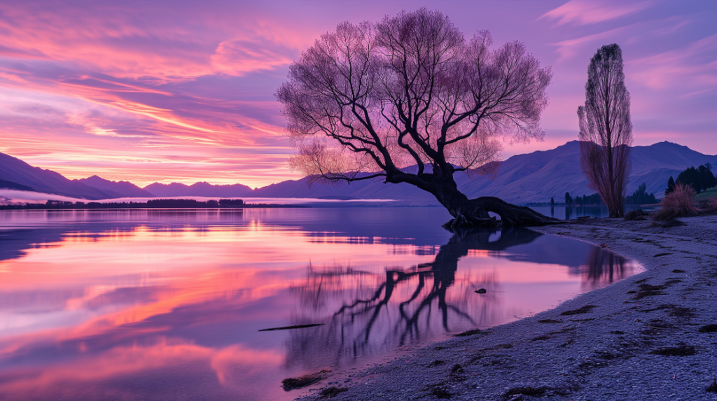 Modern Landscape Canvas Wall Art Print Poster | Home Decor | Stretched 1 Panel - Lake Wanaka at Sunset