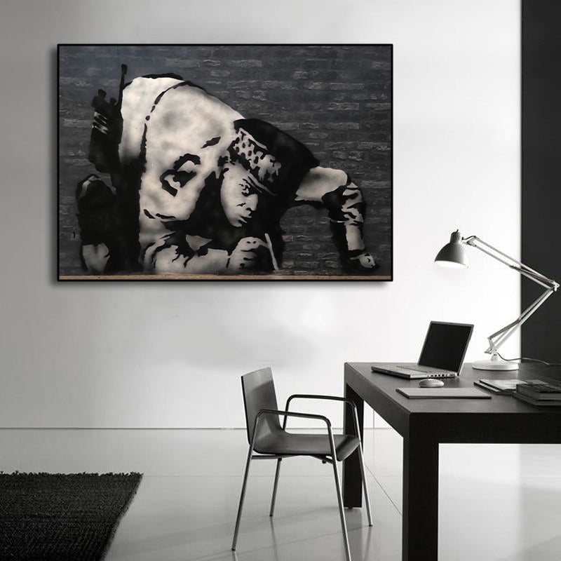 Banksy | Urban Graffiti Canvas Wall Art Print Poster | Home Decor | Stretched 1 Panel Art in Lisbon Rua ViriatoPortugal