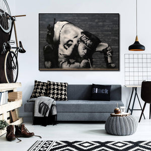 Banksy | Urban Graffiti Canvas Wall Art Print Poster | Home Decor | Stretched 1 Panel Art in Lisbon Rua ViriatoPortugal