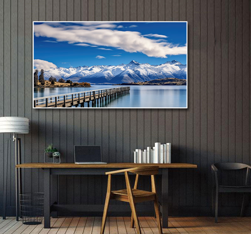 Modern Landscape Canvas Wall Art Print Poster | Home Decor | Stretched 1 Panel - Mountains lake Wanaka