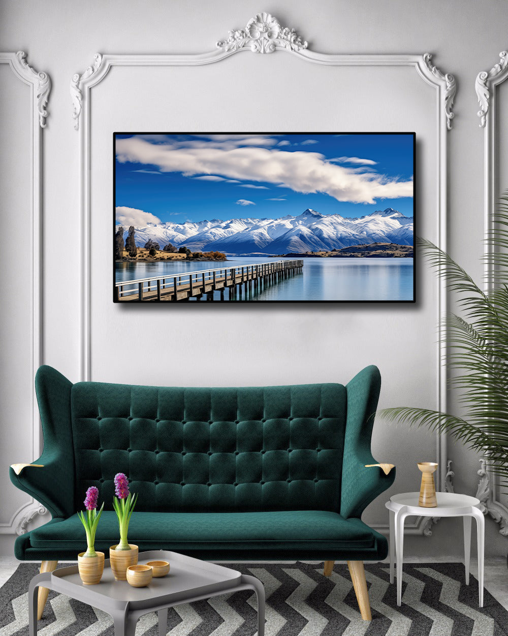 Modern Landscape Canvas Wall Art Print Poster | Home Decor | Stretched 1 Panel - Mountains lake Wanaka