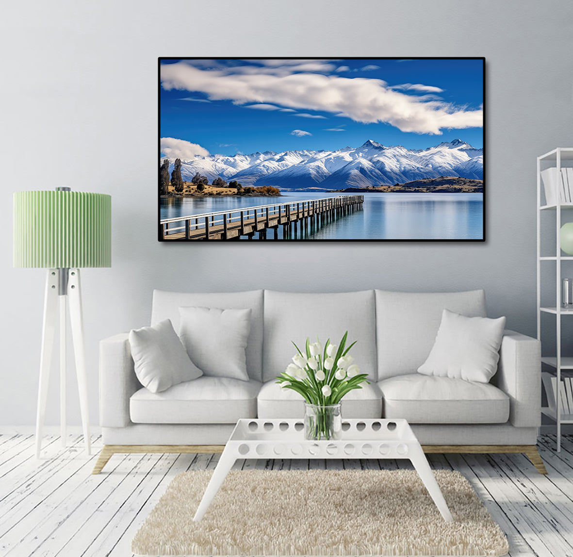 Modern Landscape Canvas Wall Art Print Poster | Home Decor | Stretched 1 Panel - Mountains lake Wanaka