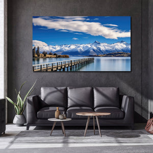 Modern Landscape Canvas Wall Art Print Poster | Home Decor | Stretched 1 Panel - Mountains lake Wanaka