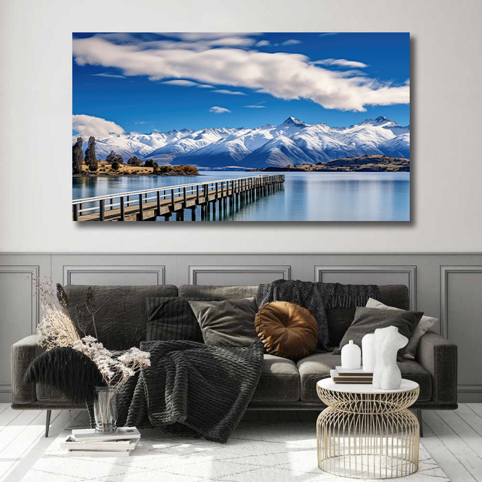Modern Landscape Canvas Wall Art Print Poster | Home Decor | Stretched 1 Panel - Mountains lake Wanaka