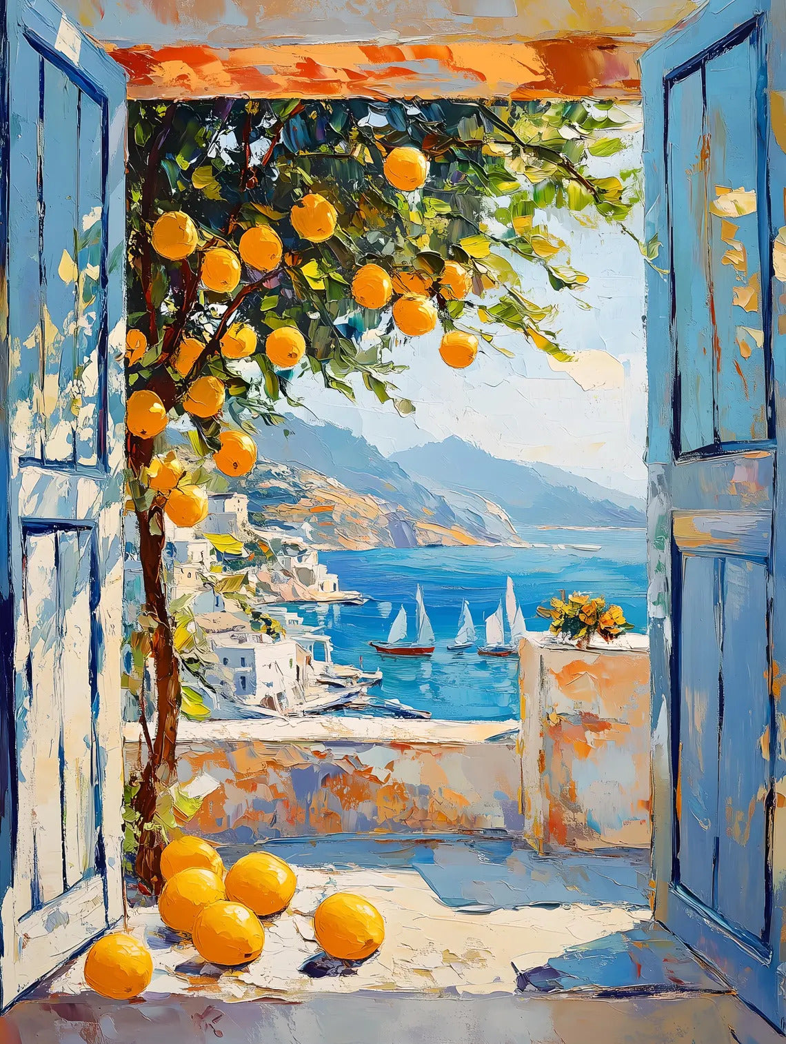 Pine Stretched  Framed 1 Panel - Patio Doors Greece, Greek Islands